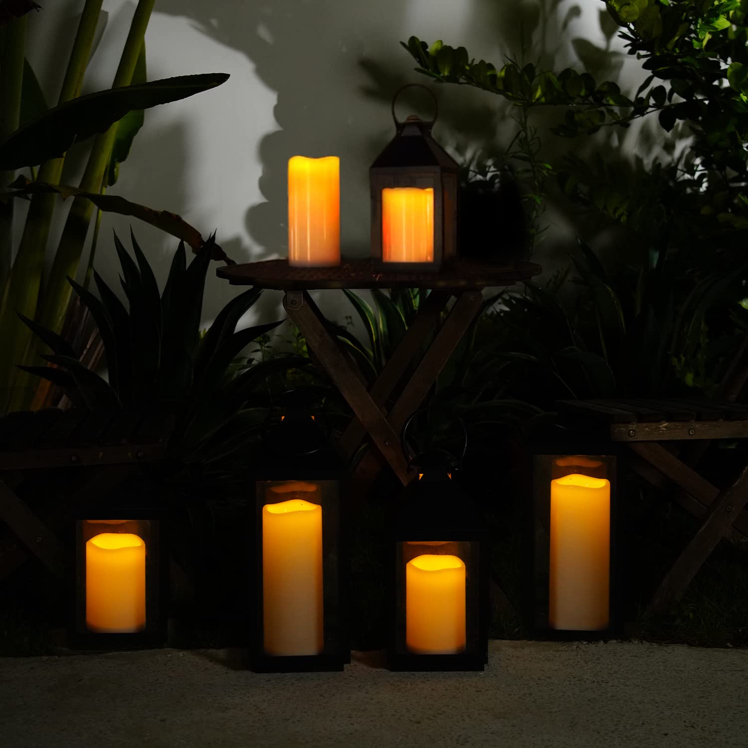 5plots 4" x 10" Single Waterproof Outdoor Flameless Candles, Battery Operated Flickering LED Pillar Candles with Remote and Timers for Indoor Outdoor Lanterns, Long Lasting, Large