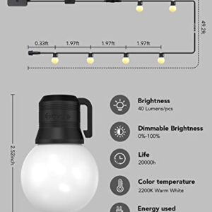 Govee Outdoor Lights, 50ft G40 APP Control String Lights with 6 Scene Modes, IP65 Waterproof Shatterproof Outdoor String Lights with 25 Dimmable Warm White LED Bulbs for Balcony, Backyard, Party