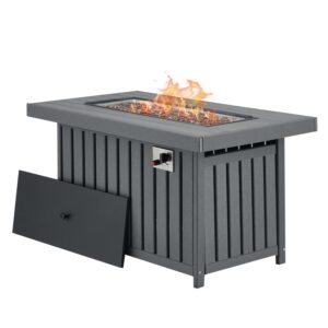 erommy gas fire pit table,38 inch 50,000 btu round propane firepits with lid and fire glass,csa certification,add warmth and ambience to gatherings and parties on patio deck garden backyard,brown