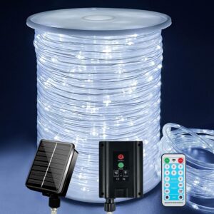 196ft 600 led outdoor waterproof rope lights with remote - 60m solar powered string lights with timer for garden, deck, patio, pool, yard decor