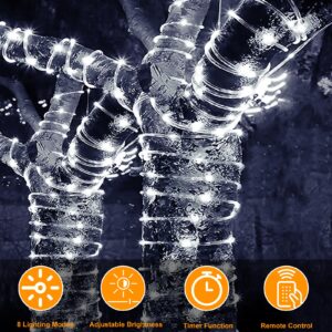 196ft 600 LED Outdoor Waterproof Rope Lights with Remote - 60m Solar Powered String Lights with Timer for Garden, Deck, Patio, Pool, Yard Decor