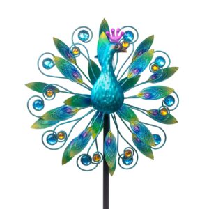 stargarden 58 inch peacock wind spinner-double wind sculpture metal windmill for garden patio yard decor