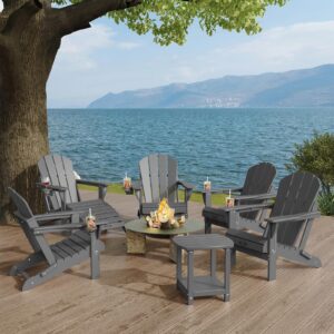 MUCHENGHY Outdoor Folding Adirondack Chair Weather Resistant Patio Chair with Cup Holder for Outside, Deck, Lawn, Backyard, Garden, Fire Pit, Campfire Lounger(Gray)