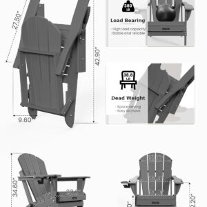 MUCHENGHY Outdoor Folding Adirondack Chair Weather Resistant Patio Chair with Cup Holder for Outside, Deck, Lawn, Backyard, Garden, Fire Pit, Campfire Lounger(Gray)