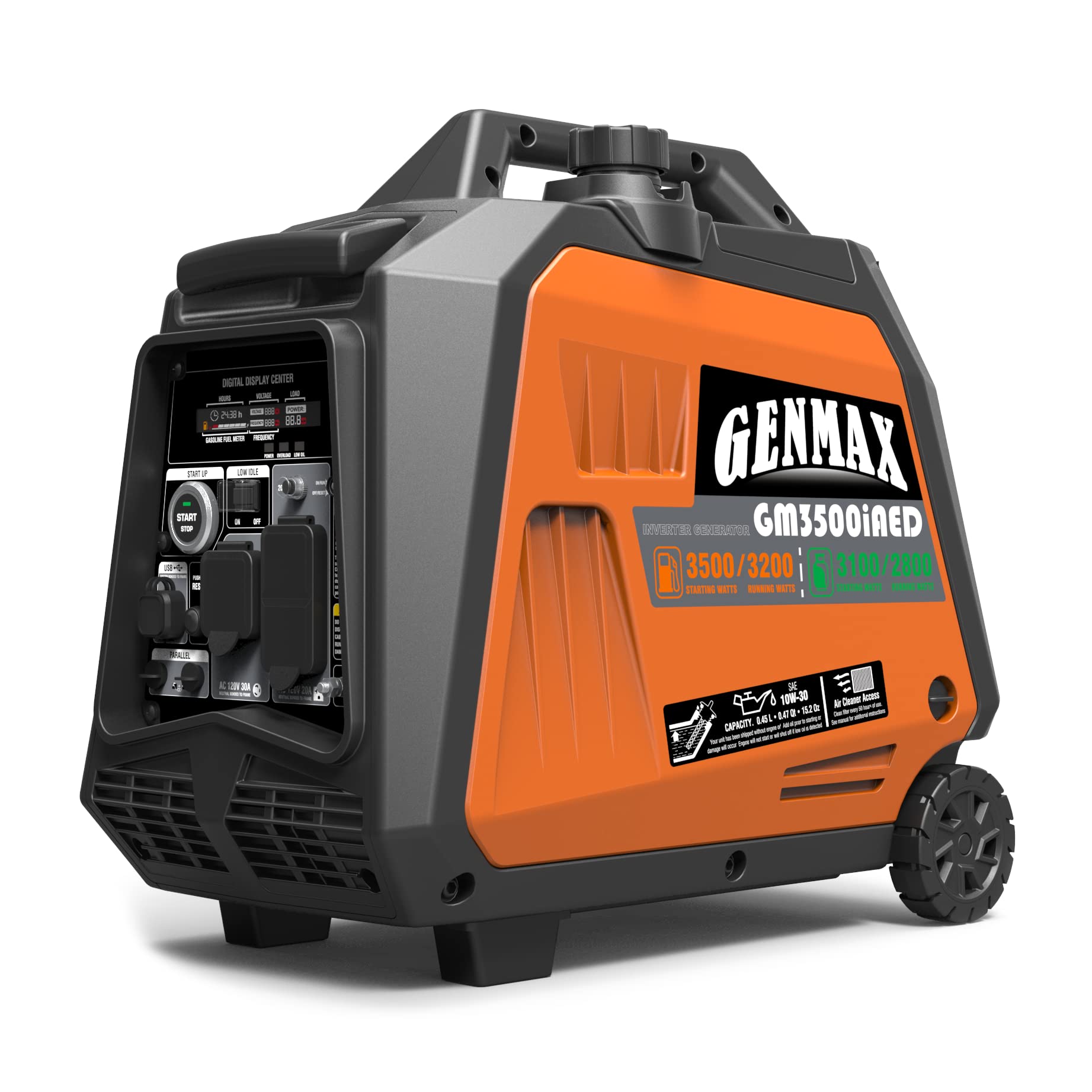 GENMAX Portable Inverter Generator, 3500W Super Quiet Gas or Propane Powered Engine with Parallel Capability, Remote/Electric Start, Ideal for Camping Travel Outdoor.EPA Compliant (GM3500iAED)