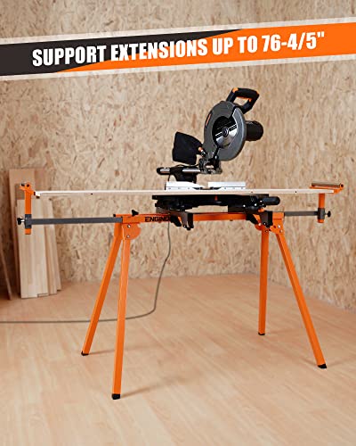 ENGiNDOT Miter Saw Stand with Durable Iron Skeleton frame, 21.6lbs Lightweight Saw Stand, 76-4/5'' Max Sliding Rail, Compatible & Portable, Quick to Install and Remove, Compatible with Most Brands