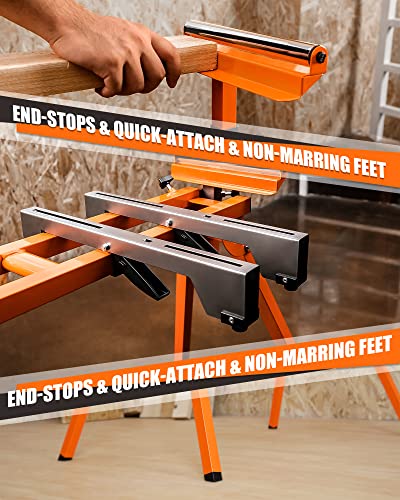 ENGiNDOT Miter Saw Stand with Durable Iron Skeleton frame, 21.6lbs Lightweight Saw Stand, 76-4/5'' Max Sliding Rail, Compatible & Portable, Quick to Install and Remove, Compatible with Most Brands