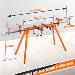 ENGiNDOT Miter Saw Stand with Durable Iron Skeleton frame, 21.6lbs Lightweight Saw Stand, 76-4/5'' Max Sliding Rail, Compatible & Portable, Quick to Install and Remove, Compatible with Most Brands