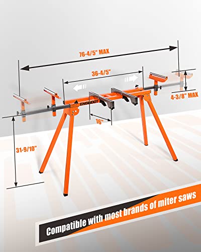 ENGiNDOT Miter Saw Stand with Durable Iron Skeleton frame, 21.6lbs Lightweight Saw Stand, 76-4/5'' Max Sliding Rail, Compatible & Portable, Quick to Install and Remove, Compatible with Most Brands