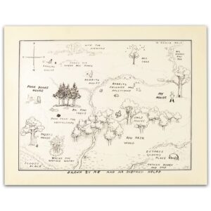 classic winnie the pooh decorations - map of the hundred acre wood - 11x14 unframed print - pooh bear art, classic winnie the pooh nursery decor, playroom pooh bear decals, winnie the pooh wall decor