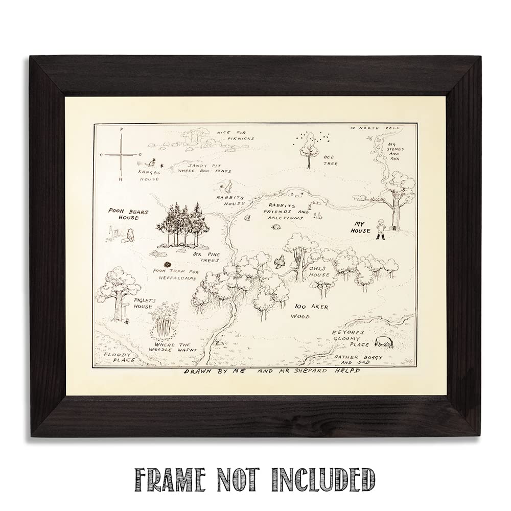 Classic Winnie the Pooh Decorations - Map of The Hundred Acre Wood - 11x14 Unframed Print - Pooh Bear Art, Classic Winnie the Pooh Nursery Decor, Playroom Pooh Bear Decals, Winnie the Pooh Wall Decor