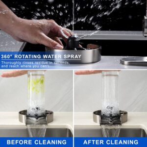 2023 Newest Metal Glass Rinser for Kitchen Sink - 360° Rotary Cup Washer, Faucet Cup Rinser Cleaner Kitchen Sink Bottle Washer for Bar, Brushed Nickel