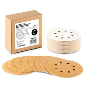 5 inch 400 grit sanding disc, 8 hole hook and loop aluminum oxide sanding discs for disc sanders & orbital sanders - 50 pack by toolant