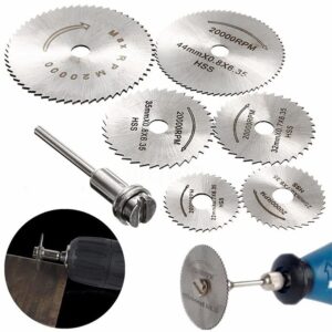 6pc hss saw blades with 1pc 1/8" shank extension rod, cutting wheel set for rotary tools