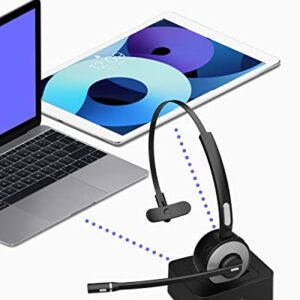 ASIAMENG Bluetooth Headset with USB Dongle/Adapter, Single-Ear Wireless Headset with Noise Cancelling Microphone Mute Key Charging Base/Stand for Computer PC Laptop Cell Phones Trucker Office Home