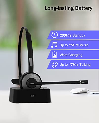 ASIAMENG Bluetooth Headset with USB Dongle/Adapter, Single-Ear Wireless Headset with Noise Cancelling Microphone Mute Key Charging Base/Stand for Computer PC Laptop Cell Phones Trucker Office Home