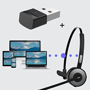 ASIAMENG Bluetooth Headset with USB Dongle/Adapter, Single-Ear Wireless Headset with Noise Cancelling Microphone Mute Key Charging Base/Stand for Computer PC Laptop Cell Phones Trucker Office Home