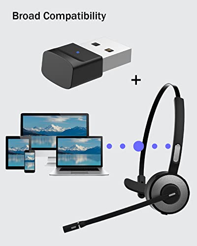 ASIAMENG Bluetooth Headset with USB Dongle/Adapter, Single-Ear Wireless Headset with Noise Cancelling Microphone Mute Key Charging Base/Stand for Computer PC Laptop Cell Phones Trucker Office Home