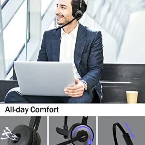 ASIAMENG Bluetooth Headset with USB Dongle/Adapter, Single-Ear Wireless Headset with Noise Cancelling Microphone Mute Key Charging Base/Stand for Computer PC Laptop Cell Phones Trucker Office Home