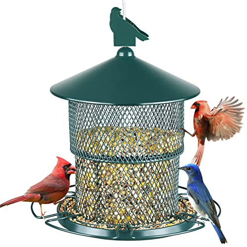 Bird Feeder for Wild Birds, Retractable 7lb Seed Capacity Hanging Wild Bird Feeder, Heavy Duty Metal Squirrel-Proof Bird Feeders for Outside Garden (Green)