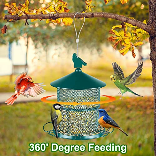 Bird Feeder for Wild Birds, Retractable 7lb Seed Capacity Hanging Wild Bird Feeder, Heavy Duty Metal Squirrel-Proof Bird Feeders for Outside Garden (Green)