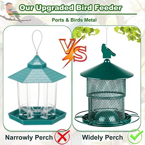 Bird Feeder for Wild Birds, Retractable 7lb Seed Capacity Hanging Wild Bird Feeder, Heavy Duty Metal Squirrel-Proof Bird Feeders for Outside Garden (Green)