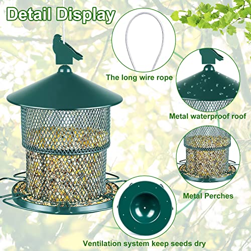 Bird Feeder for Wild Birds, Retractable 7lb Seed Capacity Hanging Wild Bird Feeder, Heavy Duty Metal Squirrel-Proof Bird Feeders for Outside Garden (Green)