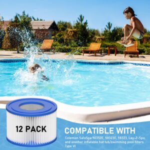 Vickmons Type VI Hot Tub Filter Cartridge Compatible with Lay-Z-Spa, Coleman SaluSpa 90352E, 58323E, 58323 Swimming Pool Pump (12 Pack)