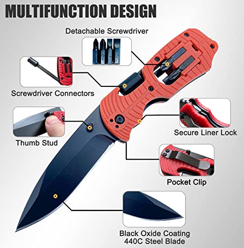 MADSABRE Folding Pocket Knife, Gift for Men, Folding Knives with Liner Lock, Multifunction Tools Knife for Hiking, Camping, Survival, Hunting, Camping Knife with Pocketclip