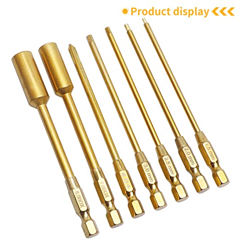 GoHobby Hex Head Allen Wrench Drill Bit Set 1.5mm 2.0mm 2.5mm 3.0mm Hex Nut Driver Bits for M4 M5 Lock Nuts Compatible with Electric Screwgun Power Drill RC Hobby Tools Kit