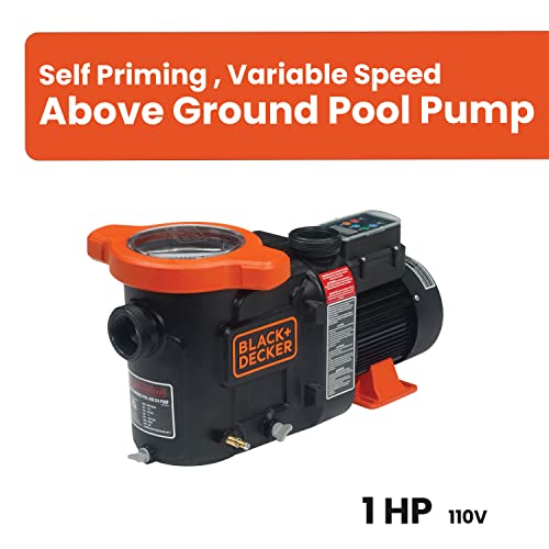 BLACK+DECKER Pool Pump, Energy Efficient Variable Speed Pool Pump for Above Ground Pools with Filter Basket, 1HP