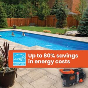 BLACK+DECKER Pool Pump, Energy Efficient Variable Speed Pool Pump for Above Ground Pools with Filter Basket, 1HP