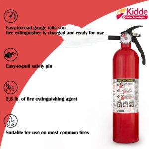 Kidde FA110 Multipurpose Fire Extinguishers 1 Pack - Red, (Rating 1-A:10-B:C) Includes Wholesalehome Cleaning Cloth