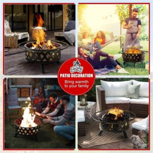 Aoxun Fire Pit 30in with Grill Outdoor Wood Burning 2 in 1 Fire Pit with Fire Poker (Black)