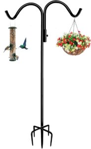 tuohours 92 inch double shepherd hook stand for outdoor birdfeeder, adjustable two sided garden bird feeder pole holder for birdhouse planter solar light lantern, black, 1 pack
