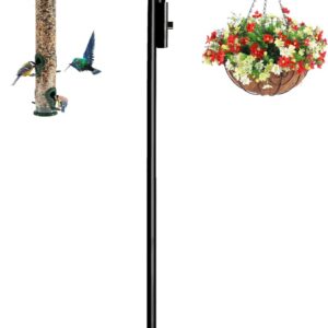 Tuohours 92 Inch Double Shepherd Hook Stand for Outdoor Birdfeeder, Adjustable Two Sided Garden Bird Feeder Pole Holder for Birdhouse Planter Solar Light Lantern, Black, 1 Pack