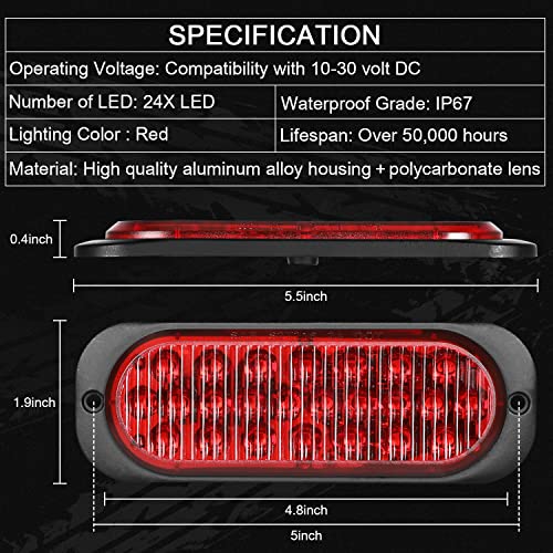 LINKITOM Oval Aluminum Housing Ultra Slim Trailer Lights, 24-LED Brake Turn Signal Side Marker Tail Lights for Boat Trailer Truck RV[Surface Mount] [DOT Certified] [IP67]