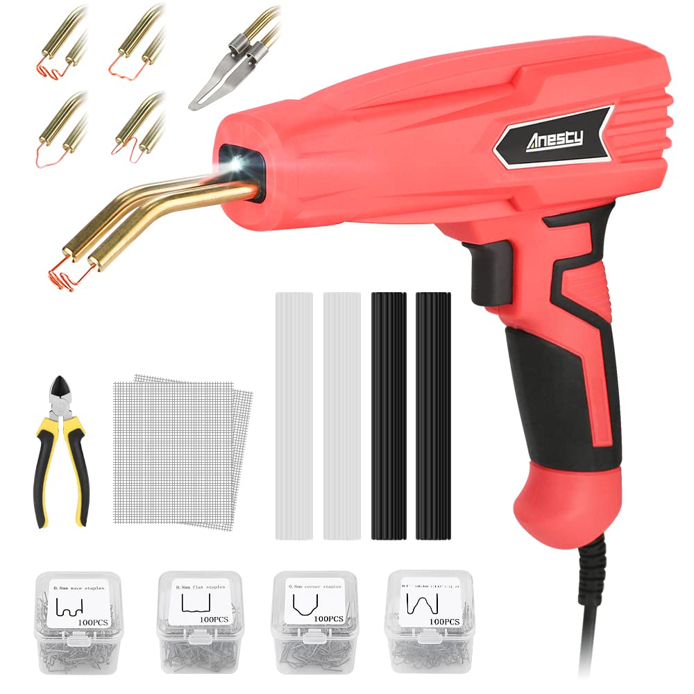 Plastic Repair Welder Kit Hot Stapler & Plastic Welding Iron 2in1, Upgrade 100W Plastic Welding Kit 400 Staples,Welding Rods & Tip, Reinforcing Mesh - Fix Car Bumper Fender Kayak Quick Sturdy Repair