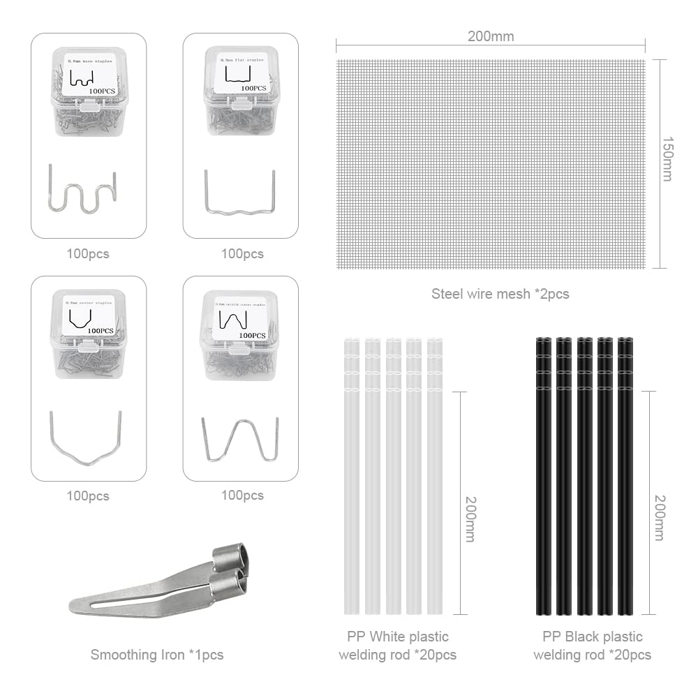 Plastic Repair Welder Kit Hot Stapler & Plastic Welding Iron 2in1, Upgrade 100W Plastic Welding Kit 400 Staples,Welding Rods & Tip, Reinforcing Mesh - Fix Car Bumper Fender Kayak Quick Sturdy Repair