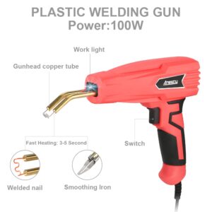 Plastic Repair Welder Kit Hot Stapler & Plastic Welding Iron 2in1, Upgrade 100W Plastic Welding Kit 400 Staples,Welding Rods & Tip, Reinforcing Mesh - Fix Car Bumper Fender Kayak Quick Sturdy Repair