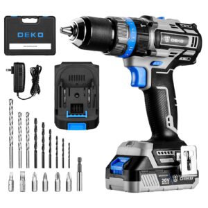 dekopro hammer drill 20v brushless power drill set with impact drill,cordless drill with battery and charger,550 in-lbs,21+3 torque setting,1/2'' keyless chuck,2-variable speed,16pcs bits accessories