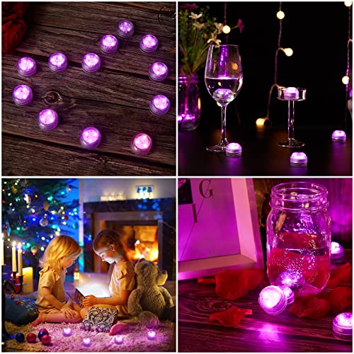 IMAGE Submersible LED Lights, 12 PCS LED Submersible Tea Lights Waterproof Floral Decoration Party Tea Lights, Battery Operated Flameless Tea Lights for Party, Wedding, Garden and Bath Pink