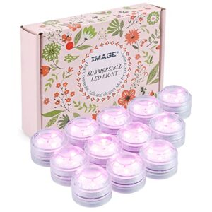 image submersible led lights, 12 pcs led submersible tea lights waterproof floral decoration party tea lights, battery operated flameless tea lights for party, wedding, garden and bath pink