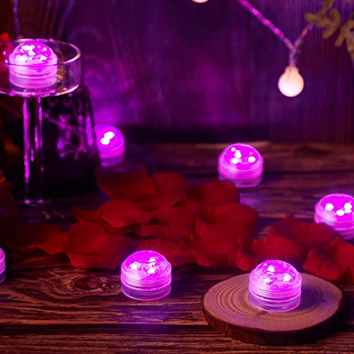 IMAGE Submersible LED Lights, 12 PCS LED Submersible Tea Lights Waterproof Floral Decoration Party Tea Lights, Battery Operated Flameless Tea Lights for Party, Wedding, Garden and Bath Pink