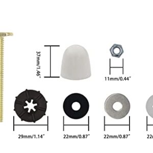 4 Pack Toilet Floor Bolts and Caps Set, Brass Plated Toilet Bolts and Stainless Steel Nut Washer with Rubber Washers Round Cover Caps for Toilet Bolts