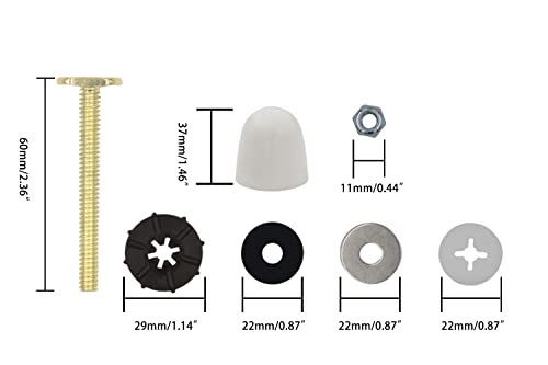 4 Pack Toilet Floor Bolts and Caps Set, Brass Plated Toilet Bolts and Stainless Steel Nut Washer with Rubber Washers Round Cover Caps for Toilet Bolts