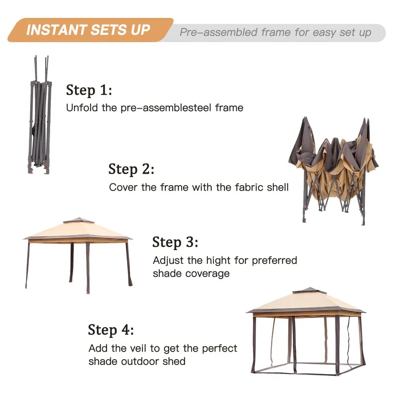 4 Sides Pop Up Canopy Outdoor Canopy Patio Canopy with Mosquito Netting Double-roofed & Extended Eaves
