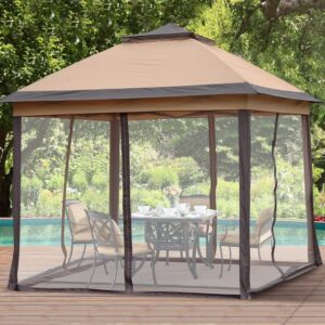 4 Sides Pop Up Canopy Outdoor Canopy Patio Canopy with Mosquito Netting Double-roofed & Extended Eaves