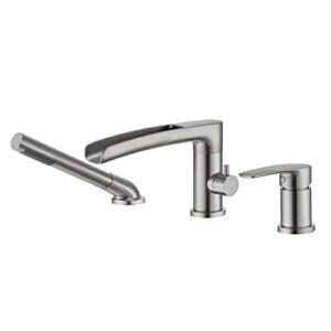 wowkk waterfall roman tub faucet brushed nickel deck mount bathtub faucets brass tub filler bathroom faucets with hand shower