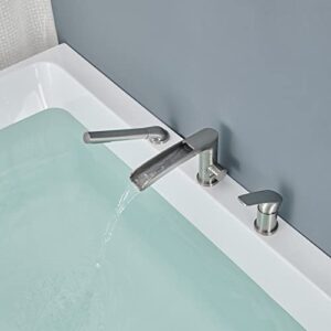 Wowkk Waterfall Roman Tub Faucet Brushed Nickel Deck Mount Bathtub Faucets Brass Tub Filler Bathroom Faucets with Hand Shower